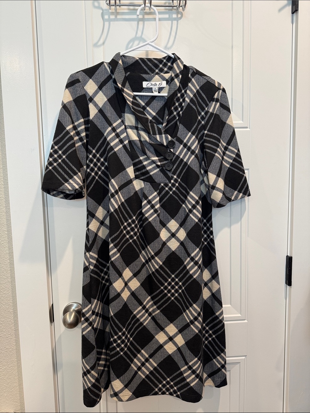 Chetta B Black & Cream Plaid Midi Dress